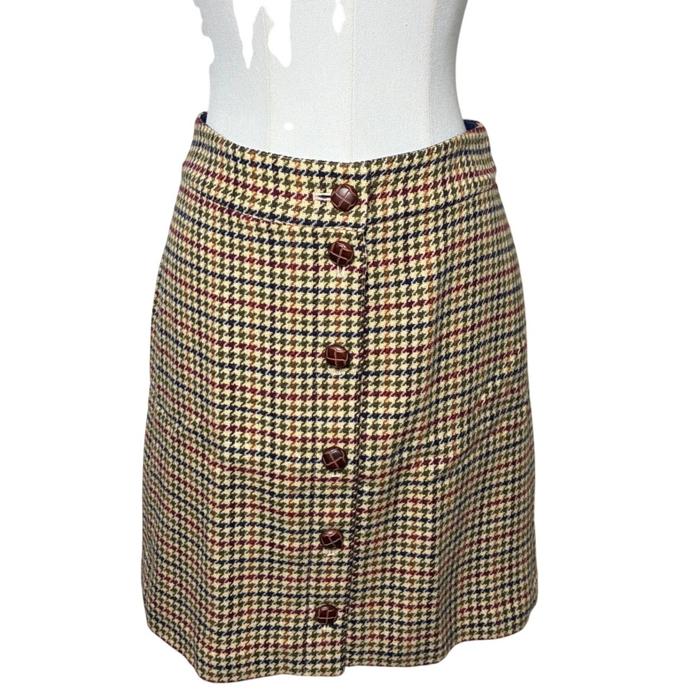Talbots Plaid Wool Blend Button Front Skirt Preppy Academia Size 2